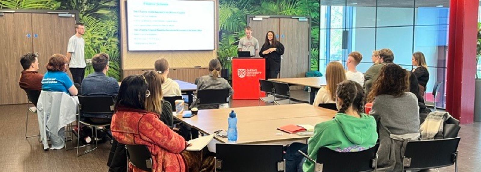 employer speaking to a room of students